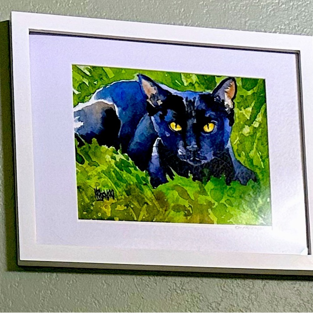 Black Cat Art Print - Original Watercolor Painting by Ron Krajewski Hand Signed